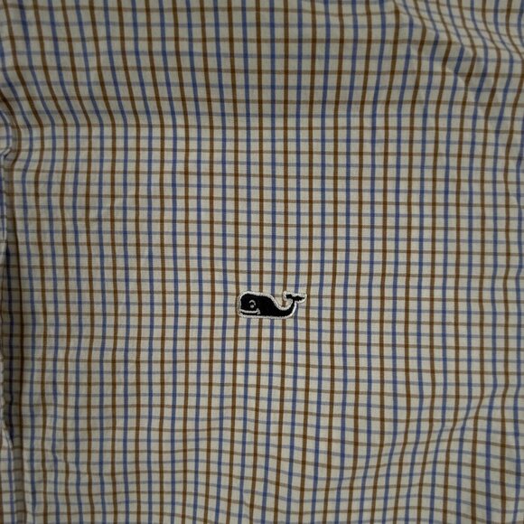 Vineyard Vines Cotton Long Sleeve Button Up Shirt Men Blue Brown Slim Fit Whale - Picture 8 of 12